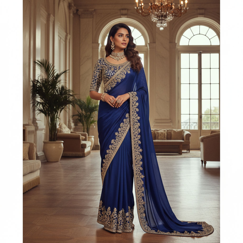 Embroidered saree gown