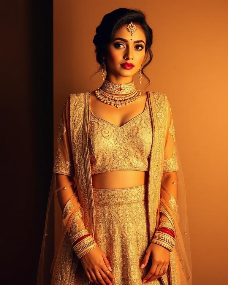 Lehenga in metallic tones