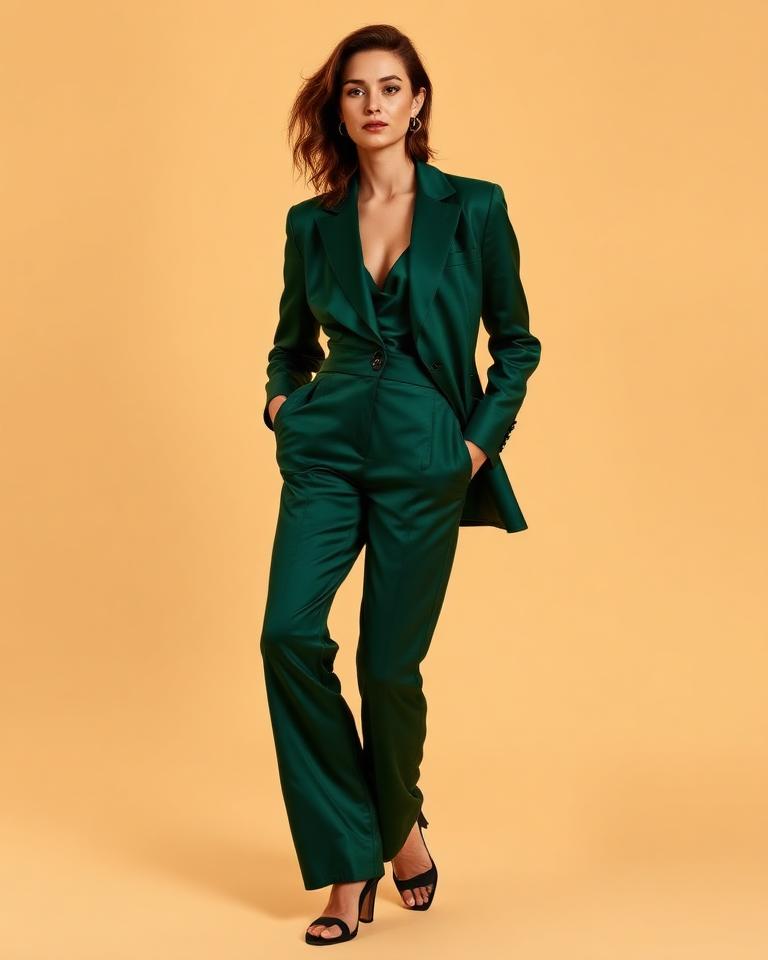 Trouser suit in satin