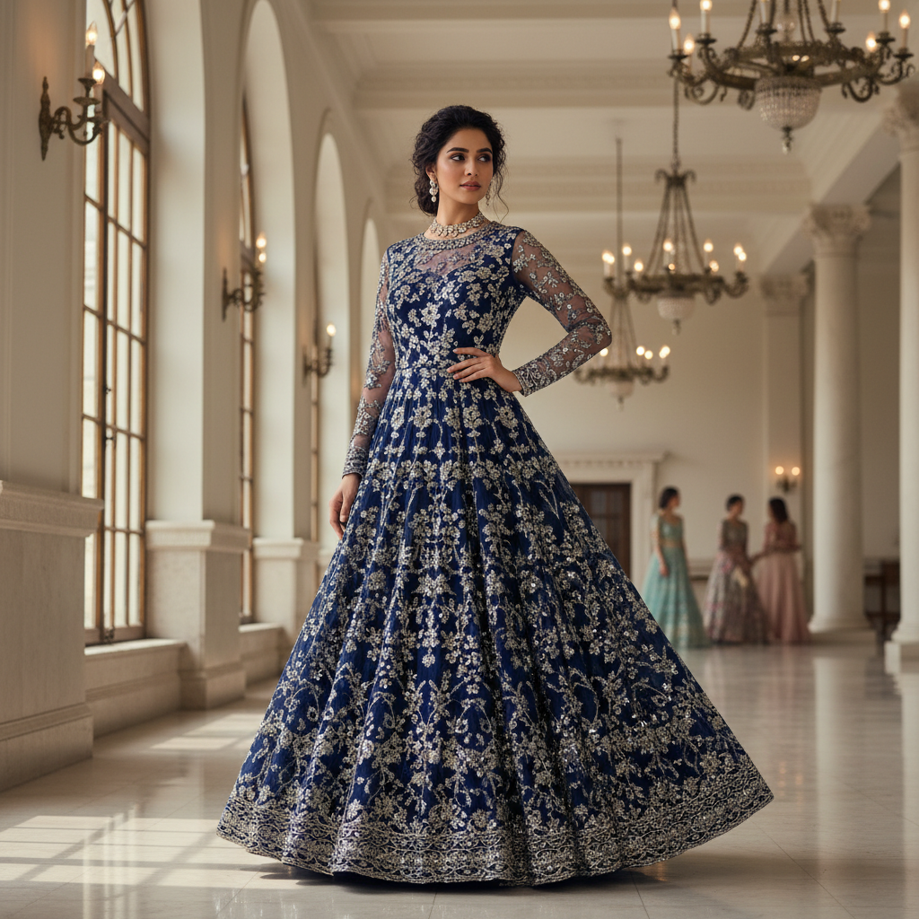 Midnight blue anarkali gown