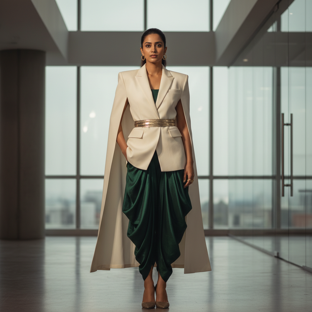 Cape blazer with dhoti pant