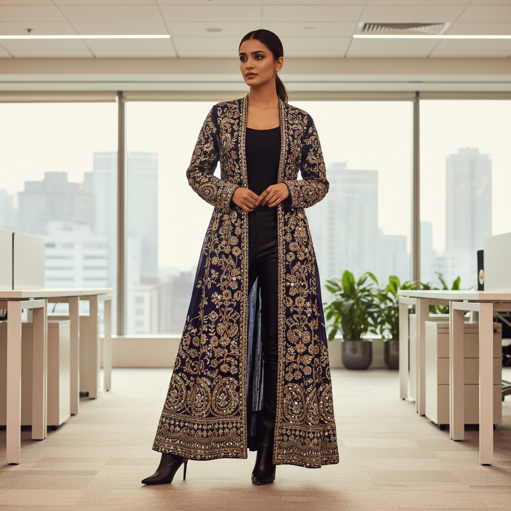 Embroidered jacket over trouser