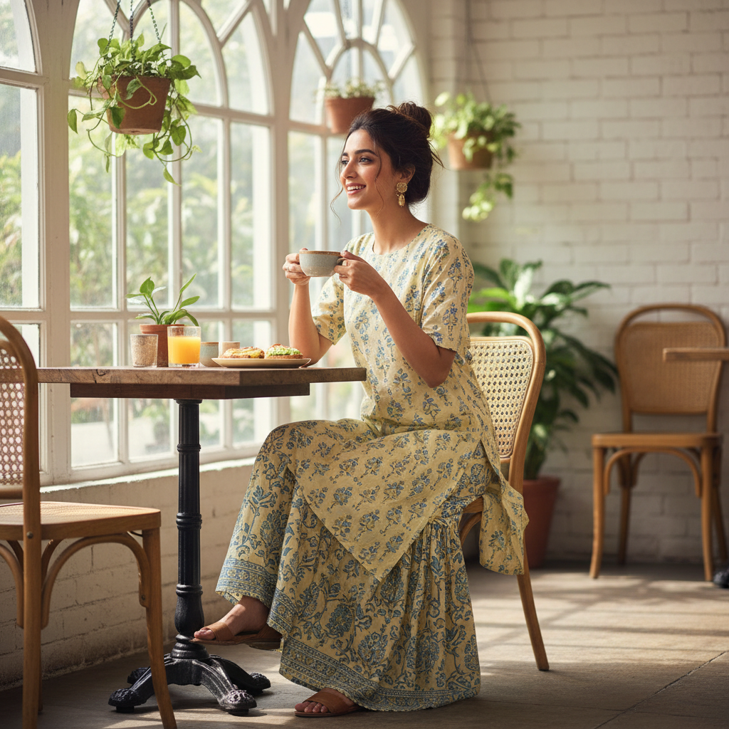 Cotton kurti with sharara