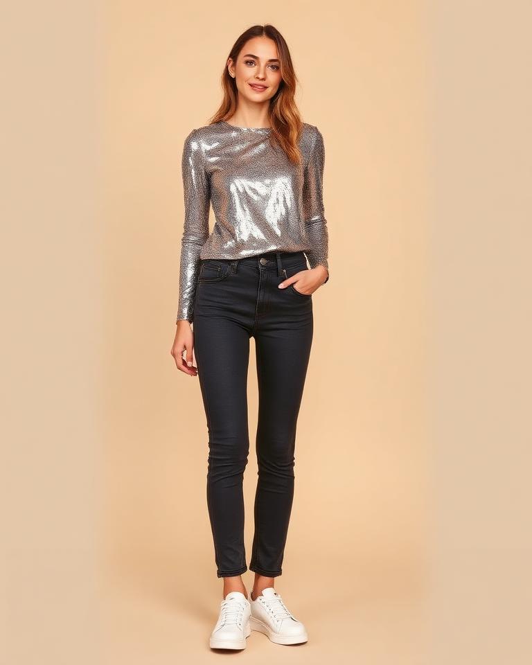 Sequin top with jeans