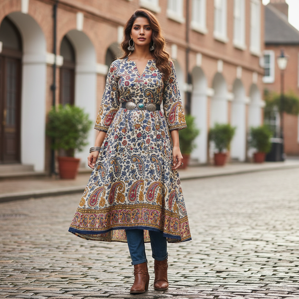 Cotton kurta with denim