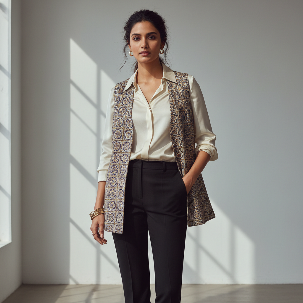 Bandi waistcoat over satin shirt