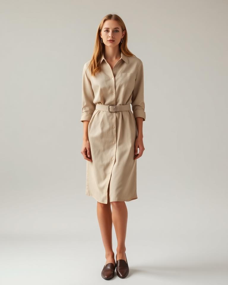Shirt dress with belt