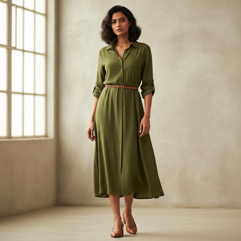 Olive midi shirt dress