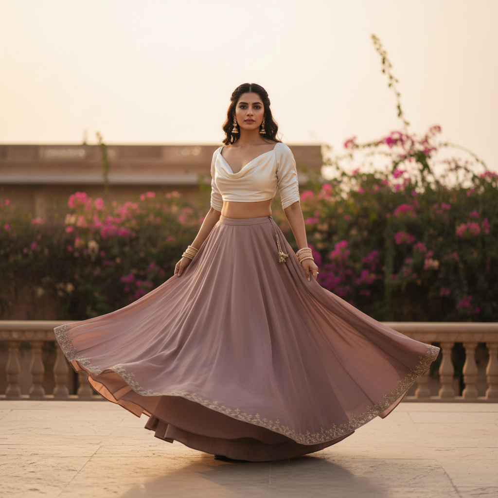 Crop blouse with lehenga skirt