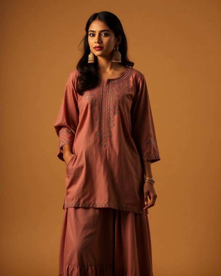 Kurti with palazzo and earrings