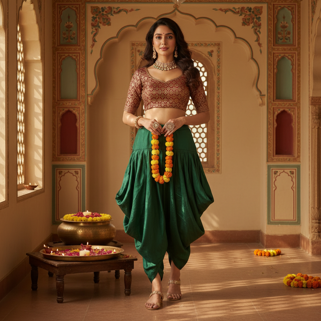 Brocade crop with dhoti pant