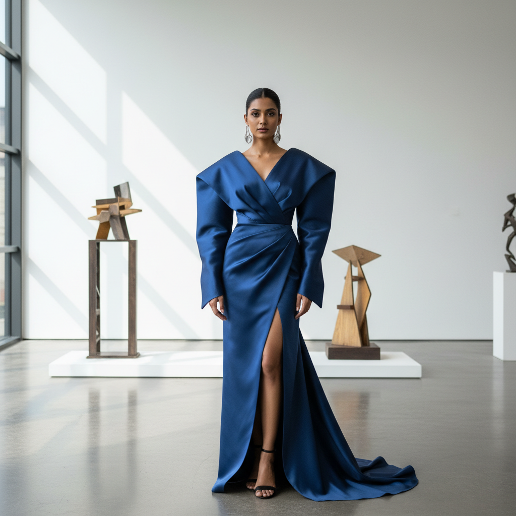 Asymmetric satin gown