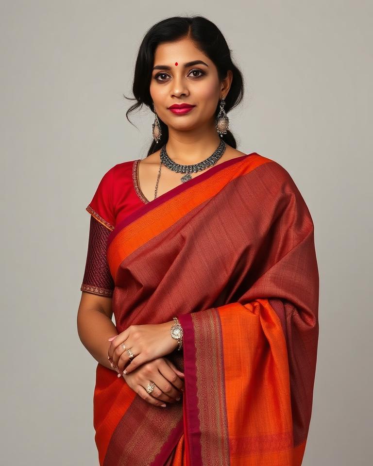 Silk saree, contrast blouse