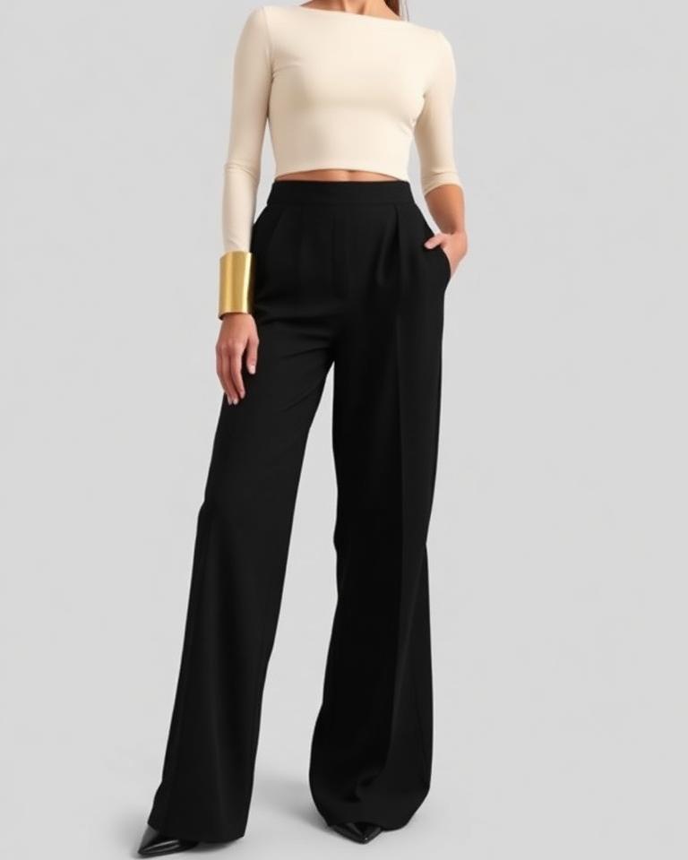 Wide-leg pants with crop top