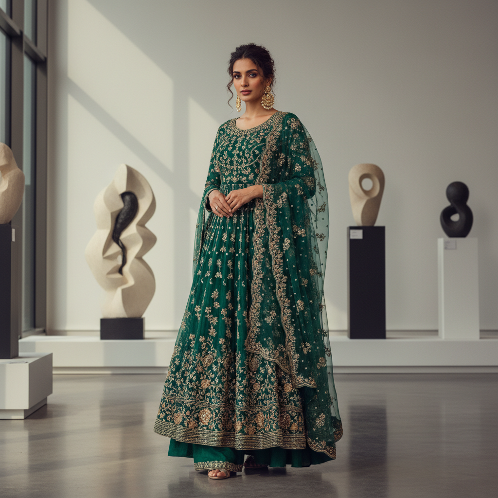 Embroidered emerald anarkali