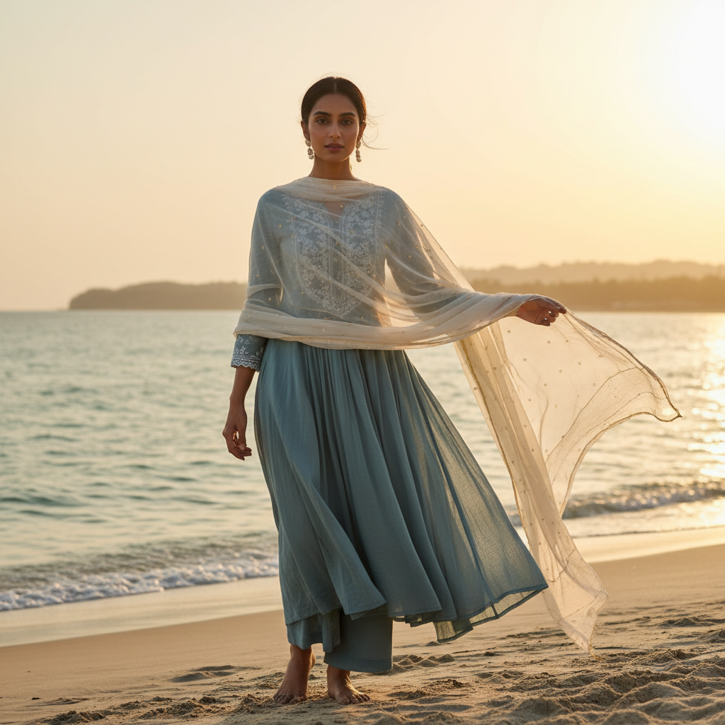 Breezy cotton kurta with dupatta